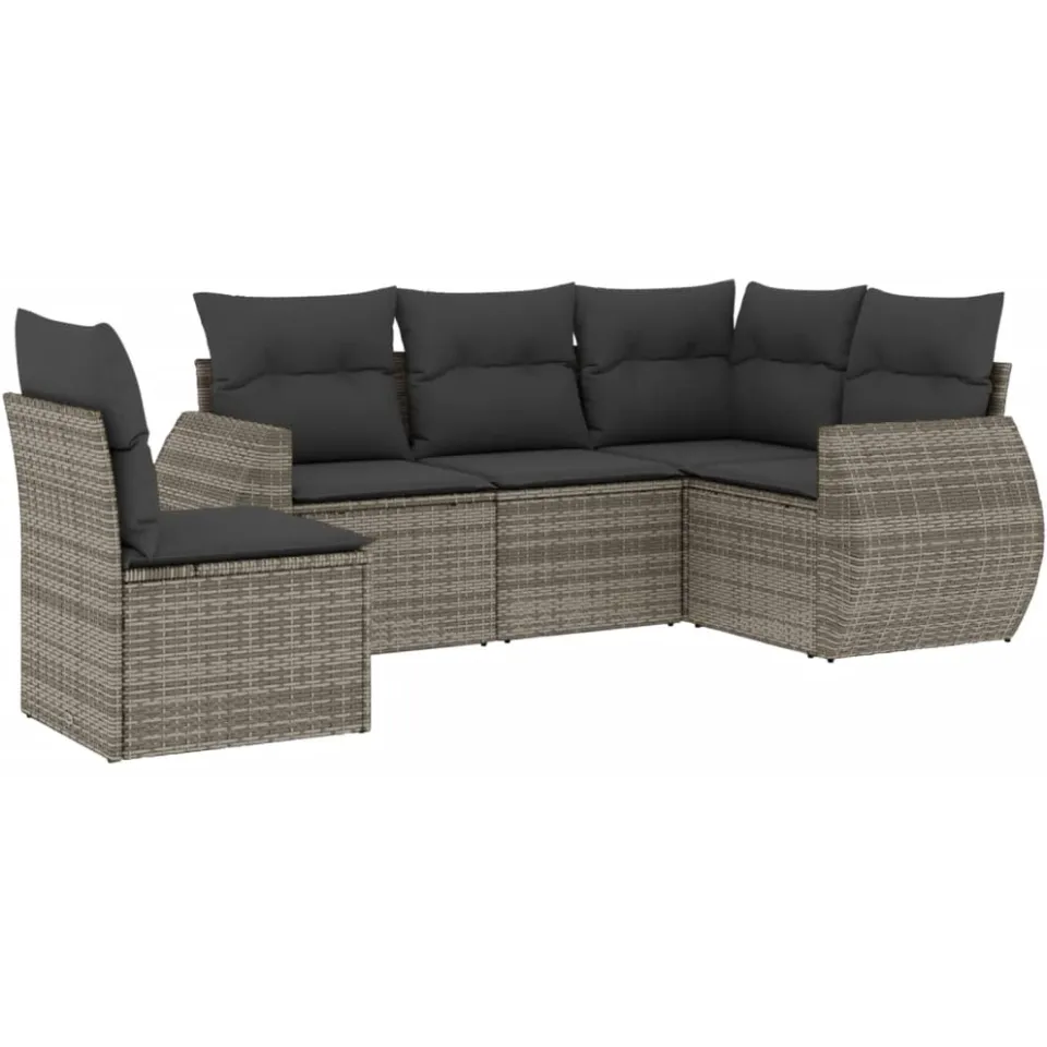 vidaXL 5-delige Loungeset met kussens poly rattan grijs, foto 3