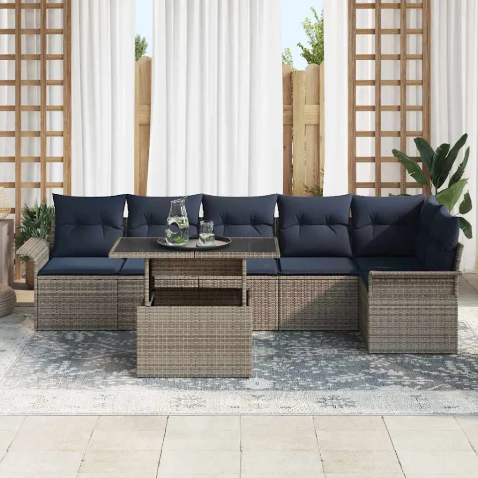 vidaXL Tuin Sofa Set 7 st Grijs [Synthetisch]: Poly Rattan, foto 3