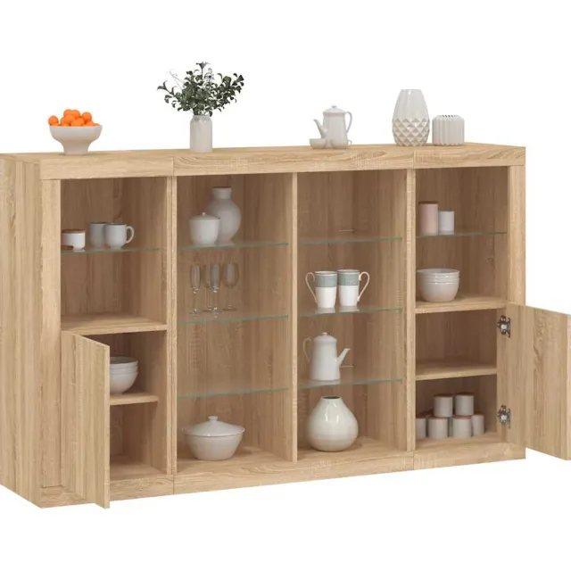 vidaXL Dressoirs met LED-verlichting 3 st bewerkt hout sonoma eiken, foto 2