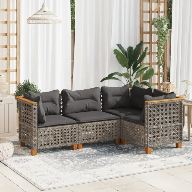 vidaXL 4-delige Loungeset met kussens poly rattan grijs, foto 2