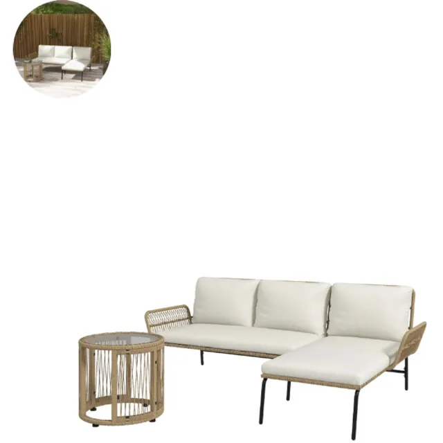 GranMaison Loungeset - 3-delige - Tuinmeubels - Palletkussens - Weerbestendig - Tuinbank - Comfortabel Zitten - Modulair Bankstel - Poly rattan - Crèmewit