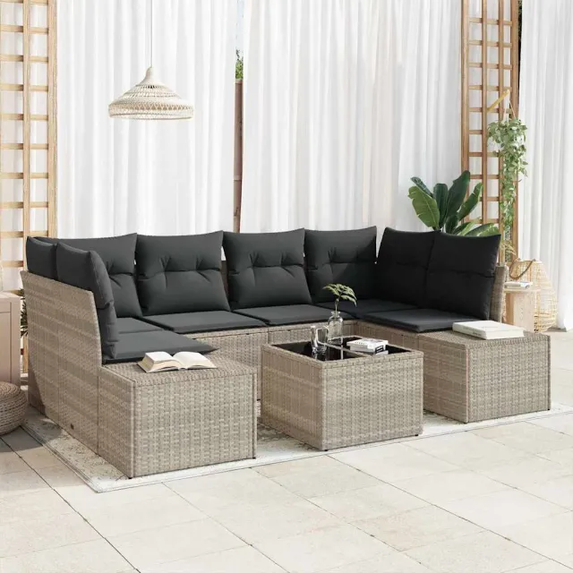 vidaXL Tuin Sofa Set 8 st Licht Grijs en Donker Grijs poly rattan Lichtgrijs