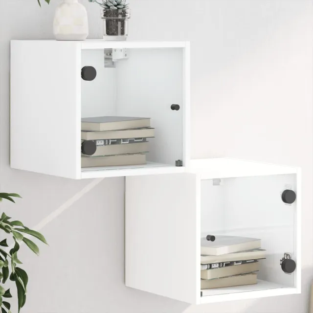 vidaXL Nachtkastjes met glazen deuren 2 st 35x37x35 cm wit, foto 2