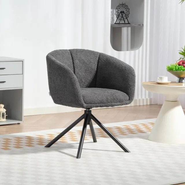 OKWISH Fauteuil – 58,5 x 59 x 78,5 cm – Draaibare Zitschaal Met Armleuningen – Voor Lezen En Ontspannen – Stof En Metaal – Donkergrijs