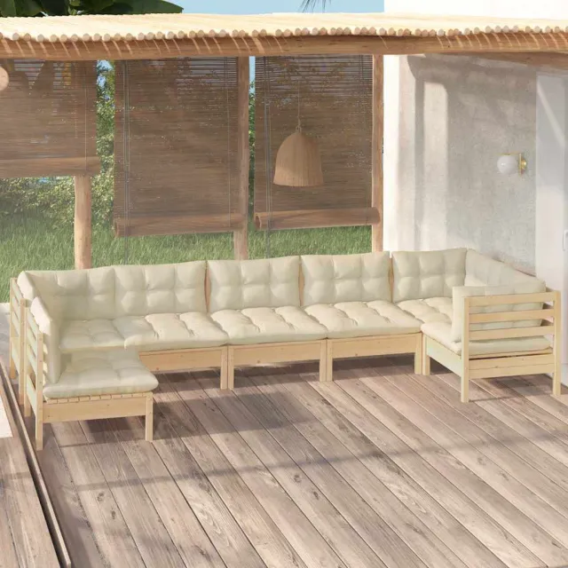 vidaXL 7-delige Loungeset met crèmekleurige kussens grenenhout, foto 2