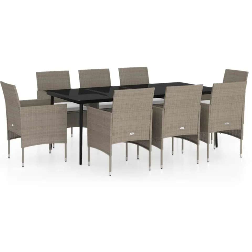 vidaXL 9-delige Tuinset met kussens beige en zwart, foto 3