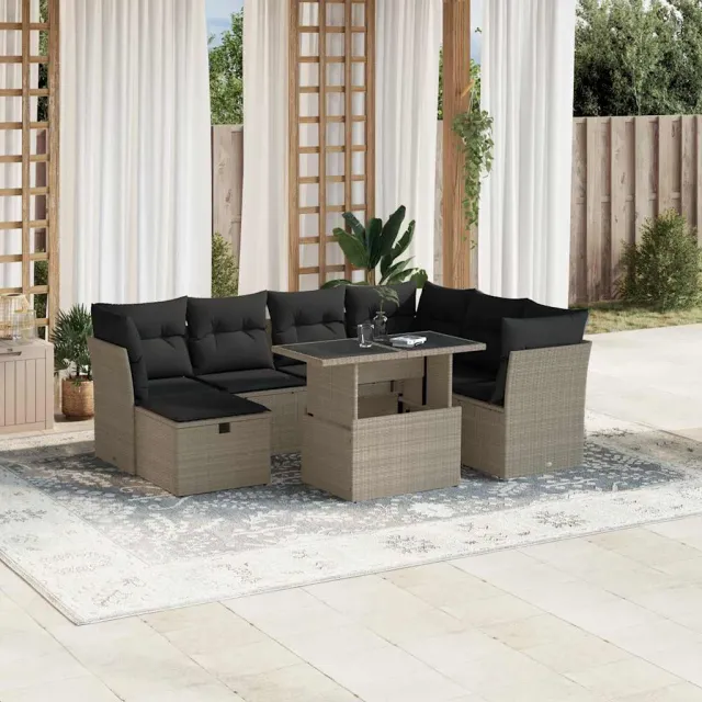 vidaXL 8-delige Loungeset met kussens poly rattan lichtgrijs grijs, foto 2