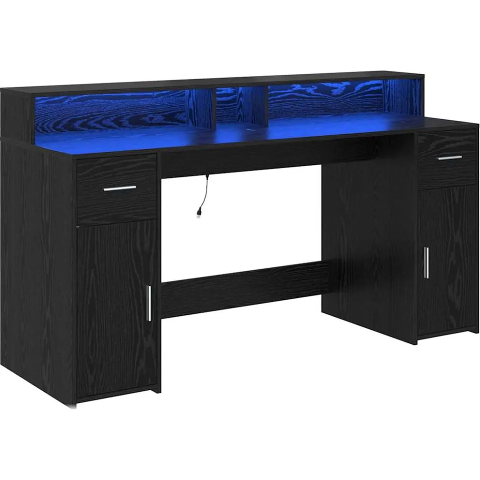 vidaXL Bureau Zwart eiken 160 x 55 x 91 cm Bewerkt hout, foto 3