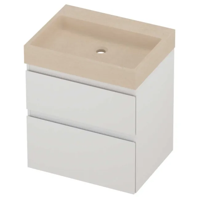 Proline Evoli Badmeubelset Hardsteen Loft Zonder Kraangat 60x46x70 cm Sand Stone Glans Wit