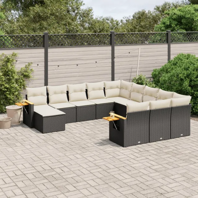 vidaXL Patio Sofa Set 10-zits Black and Cream Zwart