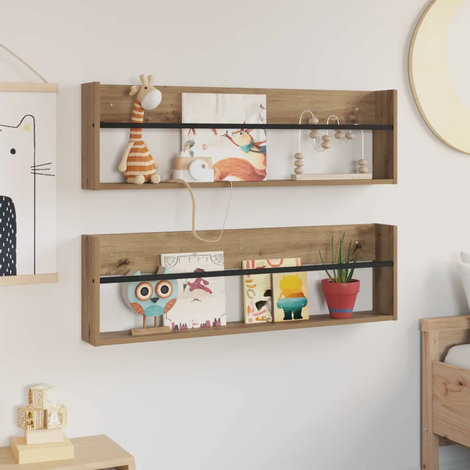 vidaXL Tijdschrift Rek met plank 2 st Artisan Eiken 100 x 12 x 30 cm, foto 4