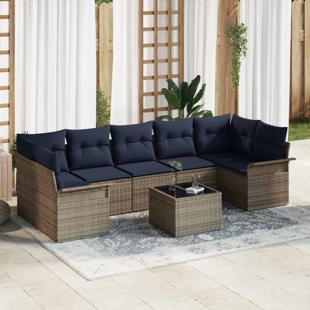 vidaXL Tuinbankenset 8 st Grijs poly rattan, foto 2