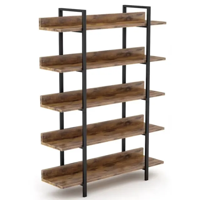 Mura Logistiek Mura Boekenkast - Stellingkast - Opbergkast - Wandrek - Opbergrek - Boekenrek - Hout panelen - Metaal Frame - 5 Planken - Bruin