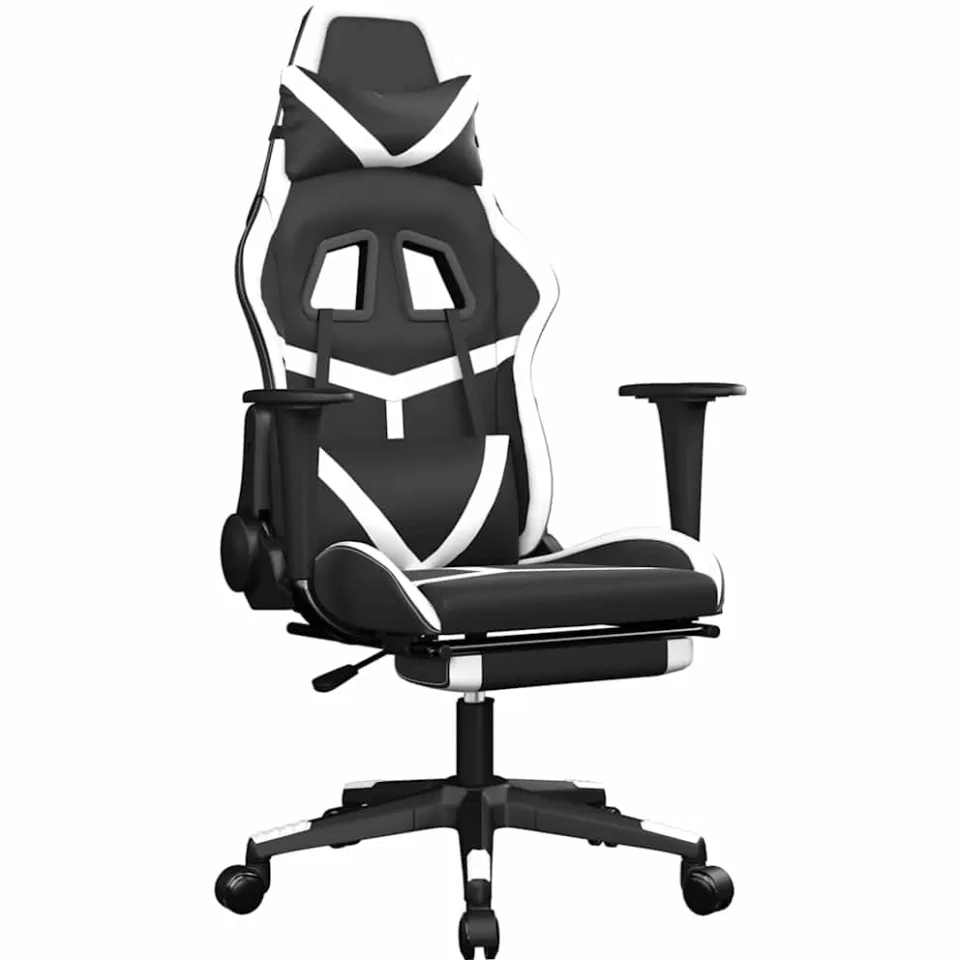 vidaXL Gamestoel met voetensteun kunstleer zwart en wit, foto 3