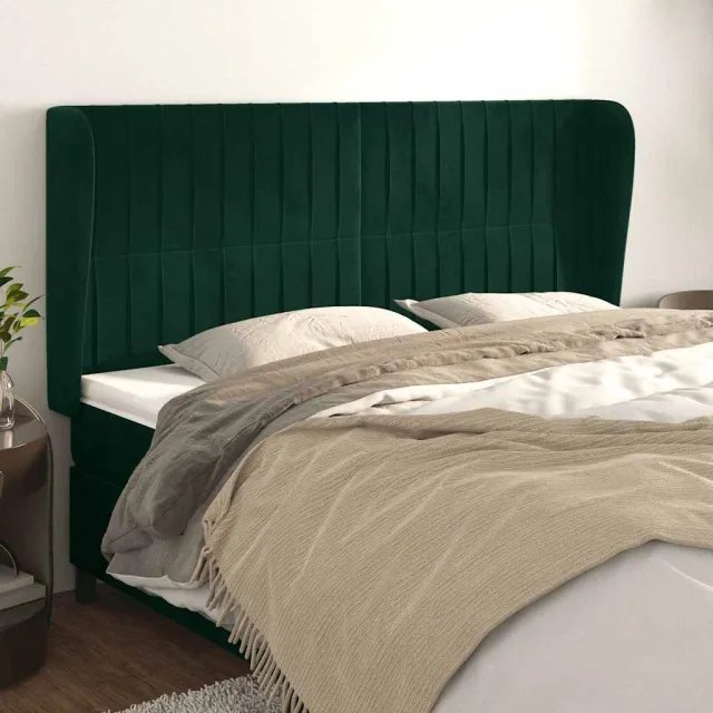 vidaXL Hoofdbord met randen 183x23x118/128 cm fluweel donkergroen groen