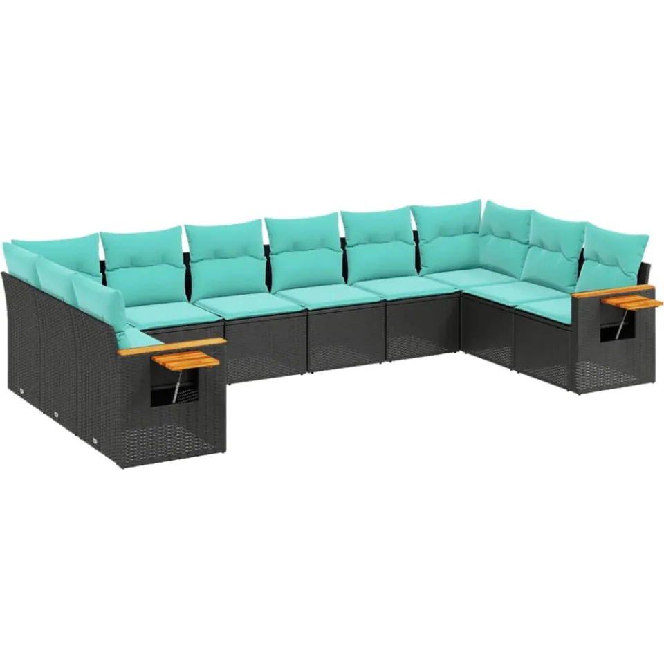 vidaXL 10-delige Loungeset met kussens poly rattan zwart, foto 3