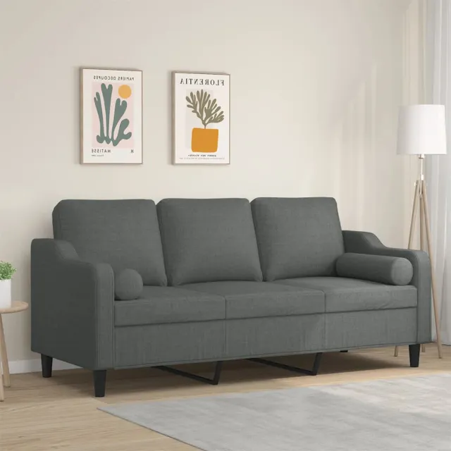 vidaXL Driezitsbank met sierkussens 180 cm stof donkergrijs grijs