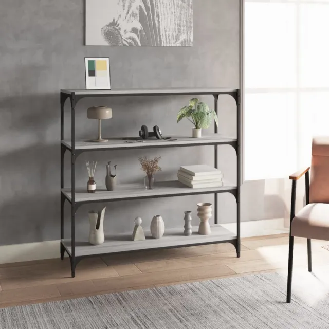 vidaXL Boekenkast 100x33x100 cm hout en staal grijs sonoma eikenkleur, foto 2