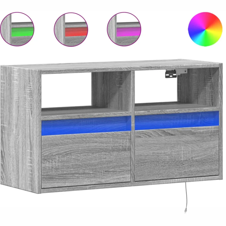 vidaXL Tv-wandmeubel met LED 80x31x45 cm grijs sonoma eikenkleurig, foto 3