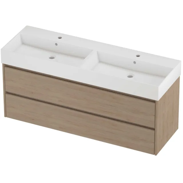 Proline Zara Badmeubelset Porselein Loft 2 Gaten 140x46x65 cm Glans Wit Ideal Oak Eiken