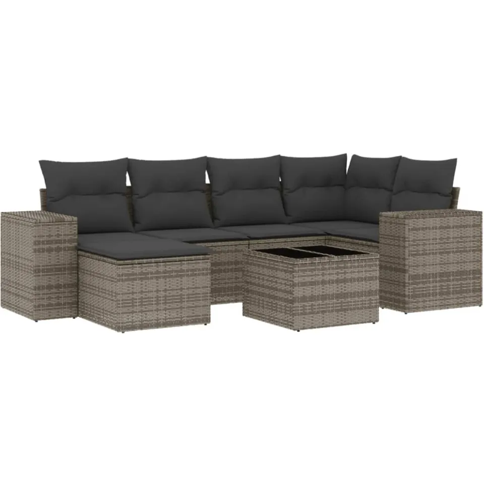 vidaXL 7-delige Loungeset met kussens poly rattan grijs, foto 3