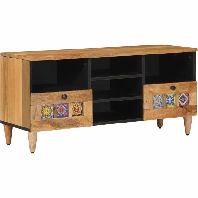 vidaXL TV-kast met lade Naturel 100 x 33 x 46 cm Massief Mango Hout Bruin