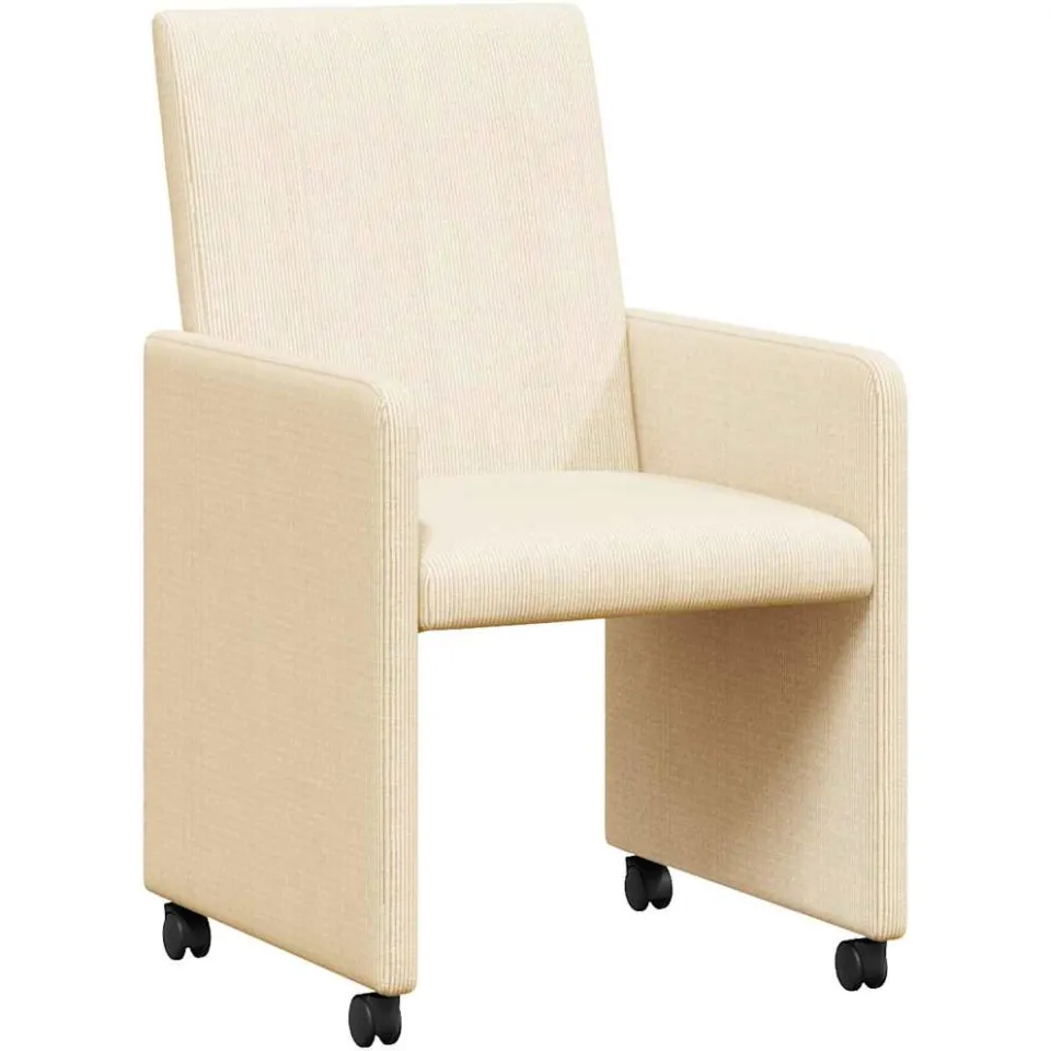 vidaXL Eetkamerstoelen met Wieltjes 2 st Katoenen stof Crème, foto 3