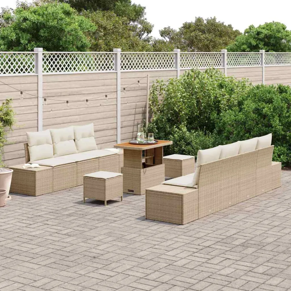 vidaXL Tuinbankenset 10 st Beige poly rattan, foto 3