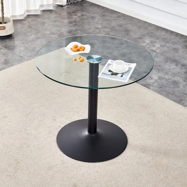 HAUSS SPOLE Eettafel - Ronde Glazen Tafel Met Transparant Blad - Voor Eethoek En Café - Glas En Metaal - 85 x 76 Cm - Zwart Transparant
