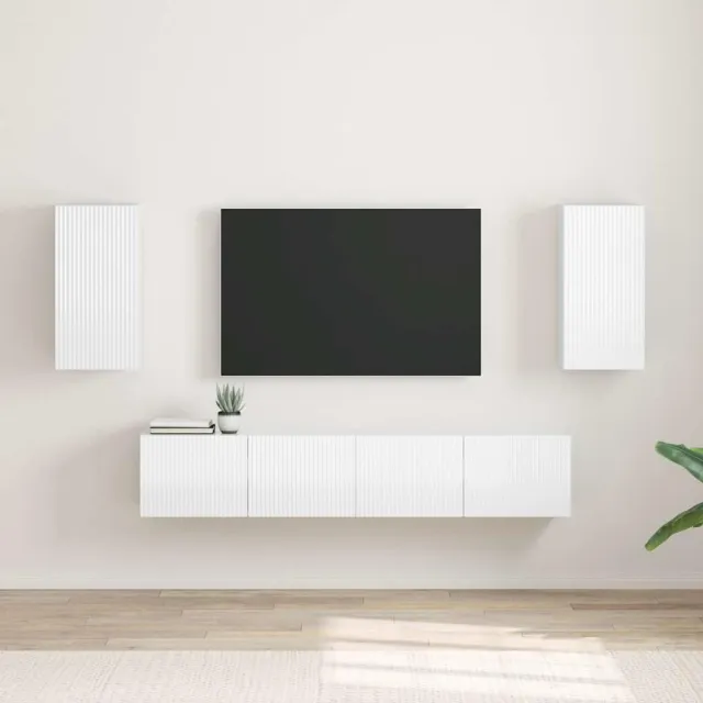vidaXL TV Wandkast 2 st Glanzend Wit Bewerkt hout, foto 2
