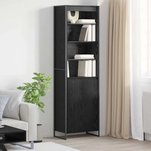 vidaXL Hoge Kasten Zwart Eiken 60 x 36 x 200 cm Bewerkt hout, foto 2