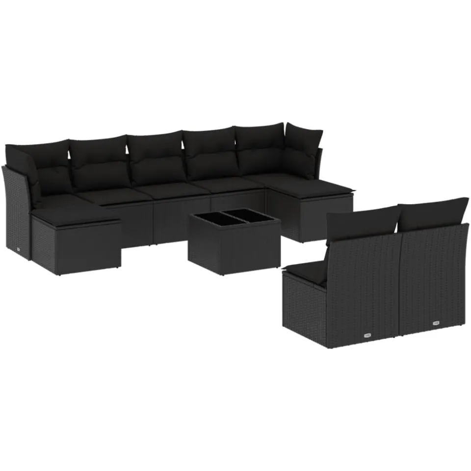 vidaXL 10-delige Loungeset met kussens poly rattan zwart, foto 3