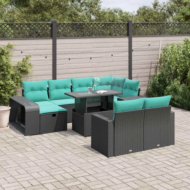 vidaXL 11-delige tuinbankset met kussens, zwart polyrotan, foto 2
