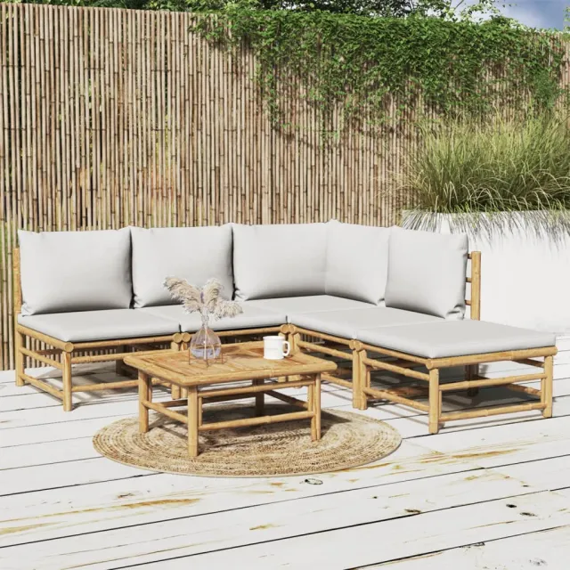 vidaXL 6-delige Loungeset met kussens bamboe lichtgrijs Bruin