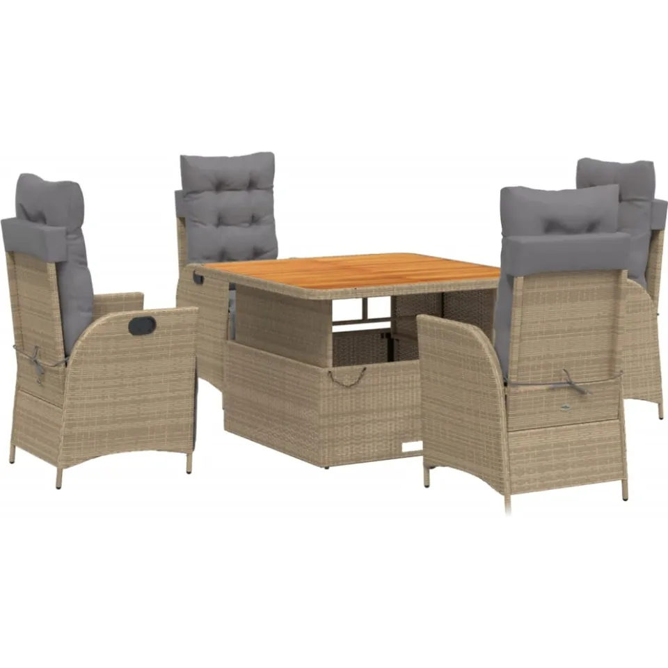 vidaXL 5-delige Tuinset met kussens poly rattan beige, foto 3
