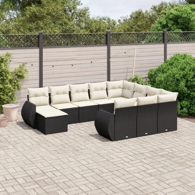 vidaXL 11-delige Loungeset met kussens poly rattan zwart, foto 2