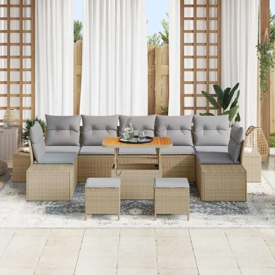 vidaXL Tuinbankenset 10 st Beige poly rattan, foto 3