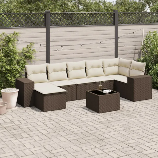 vidaXL 8-delige Loungeset met kussens poly rattan bruin, foto 2