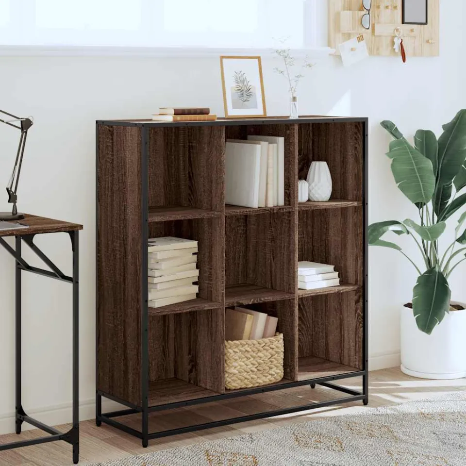 vidaXL Boekenkast 97,5x33x107,5 cm bewerkt hout en metaal bruin eiken, foto 2
