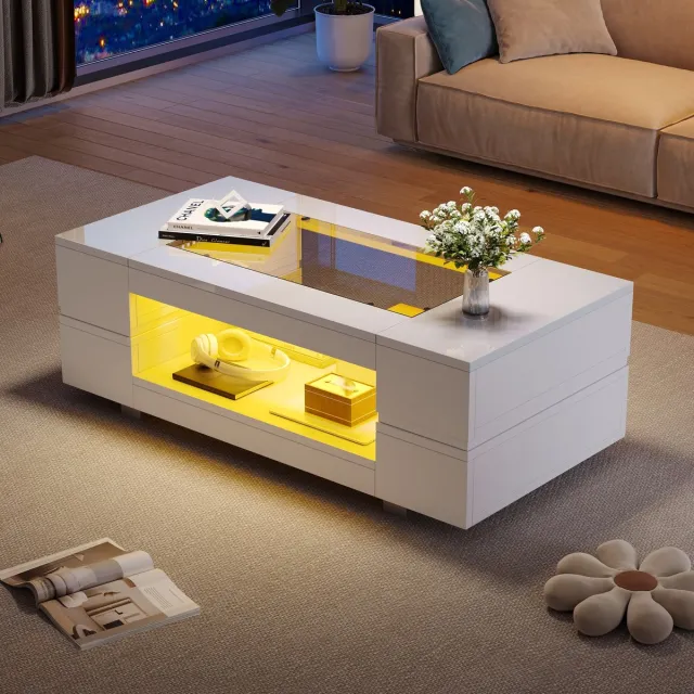 Sweiko Salontafel - LED-verlichting - Glazen tafelblad - Wit