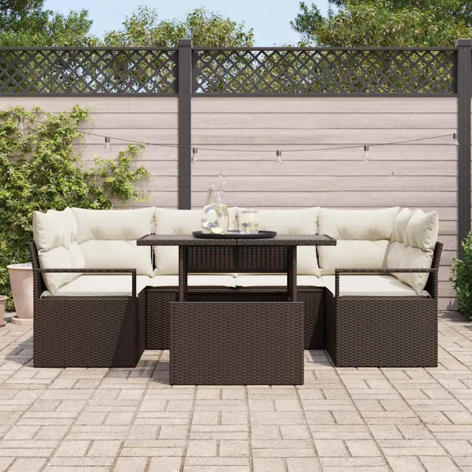 vidaXL Tuin Sofa Set 7 st Bruin Poly riet, foto 3