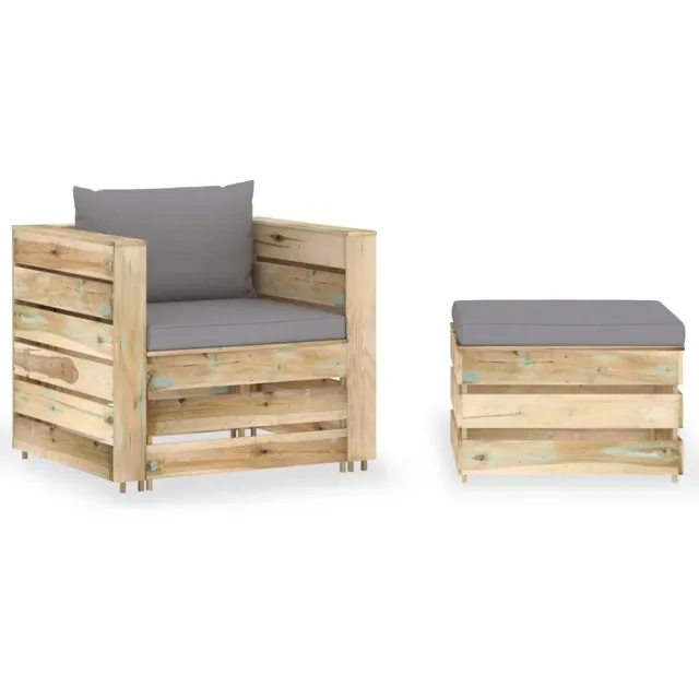 vidaXL 2-delige Loungeset met kussens groen geïmpregneerd hout Grijs