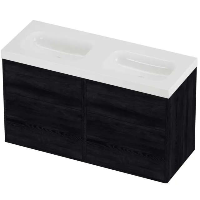 Proline Haga Badmeubelset Polystone Mezza Zonder Gat 120x46x73 cm Glans Wit Black Oak