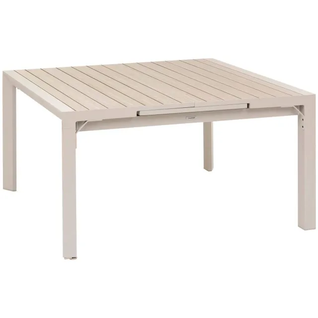 Hespéride Vierkante uitschuifbare tuintafel voor 10 personen van aluminium met houtlook ÉVASION Beige lin