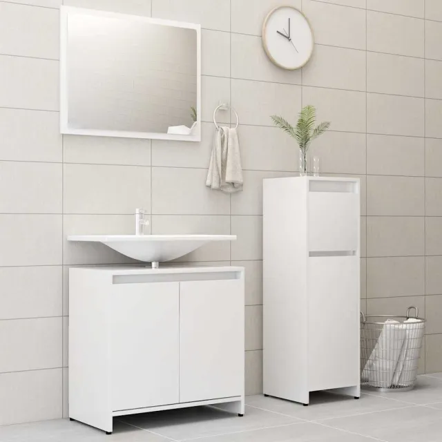vidaXL 3-delige Badkamermeubelset bewerkt hout wit, foto 2