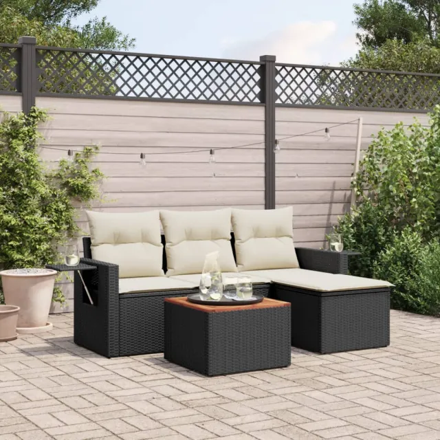 vidaXL 5-delige Loungeset met kussens poly rattan zwart, foto 2