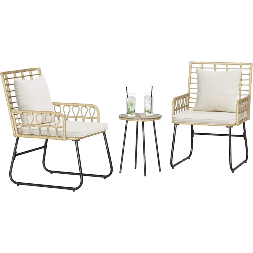 vidaXL Tuin eettafelset 3 st Bruin en Crème poly rattan