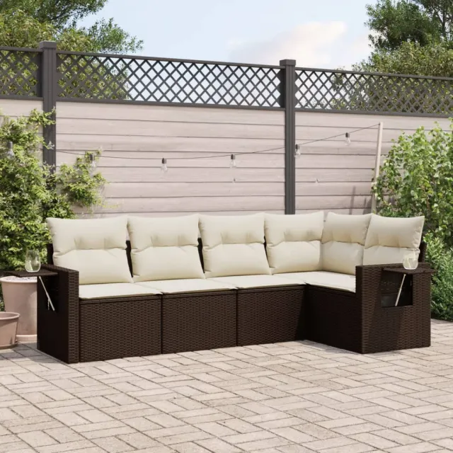 vidaXL 5-delige Loungeset met kussens poly rattan bruin, foto 2