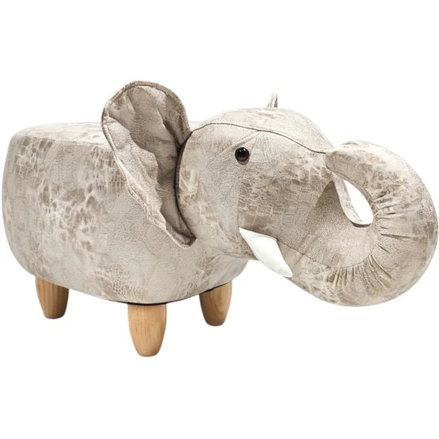 Sunny Kinderkrukje Olifant Grijs – 78 x 36 x 40 cm – Kinderkruk vanaf 3 Jaar – Speels Olifantendesign – Zachte Polyester Bekleding – Houten Frame en Poten – Max. 100 kg – Kinderkrukje voor Speelkamer of Kinderkamer
