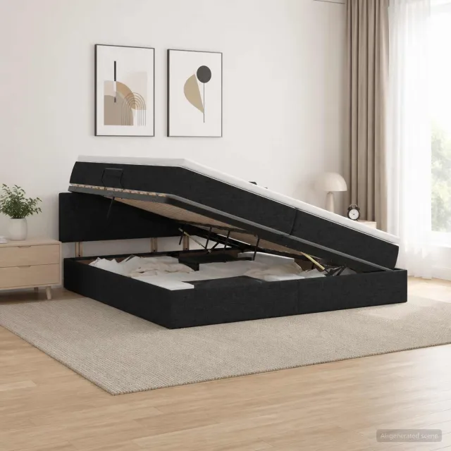 vidaXL LED Opslagbed met Matras Zwart 200 x 200 cm Stof